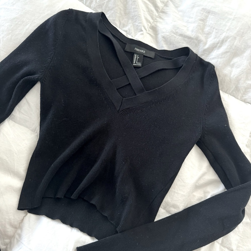 Forever 21 Black Cut Out Crop Top